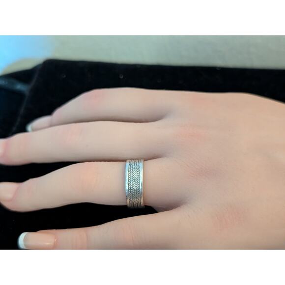 Vintage Signed NF 925 Sterling Silver Wheat Design Unisex Band Ring Size 6.5 - Picture 2 of 8